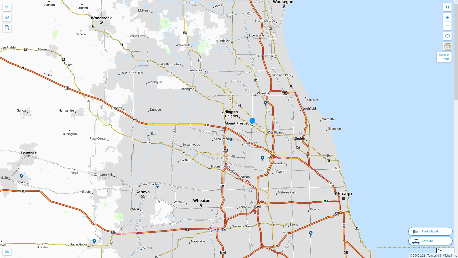Mount Prospect illinois Highway and Road Map